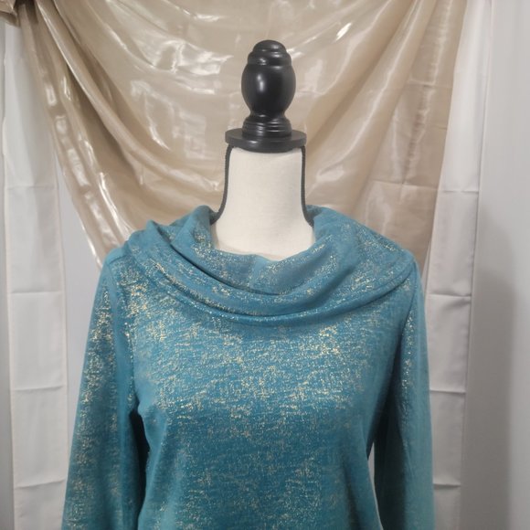 d & co, Denim and Company, aqua green with flecks of gold, small sweat shirt - Picture 2 of 4